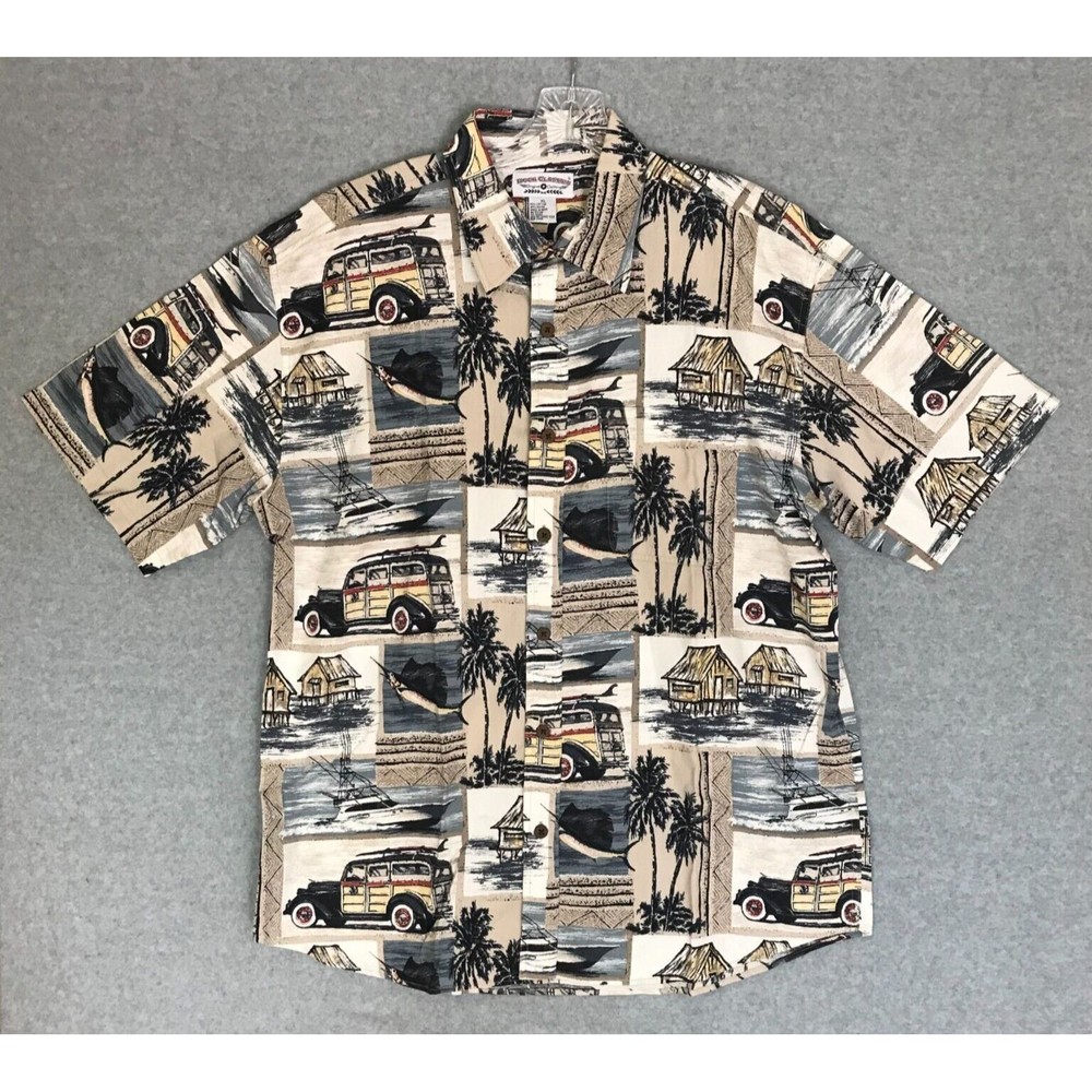 Boca Classics Hawaiian Shirt Mens XL Surfing Woody Wagon Button Up Fishing Boats
